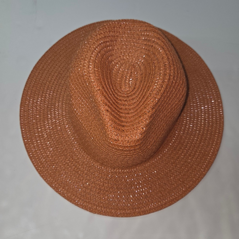 Wilder Turks Hat Womens OS Caramel Brown Paper Straw Wide Brim Fedora Beach New